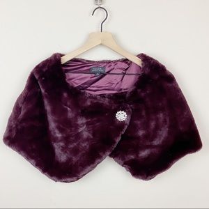 TAHARI Faux Fur Fluffy Shrug L Purple Trendy New